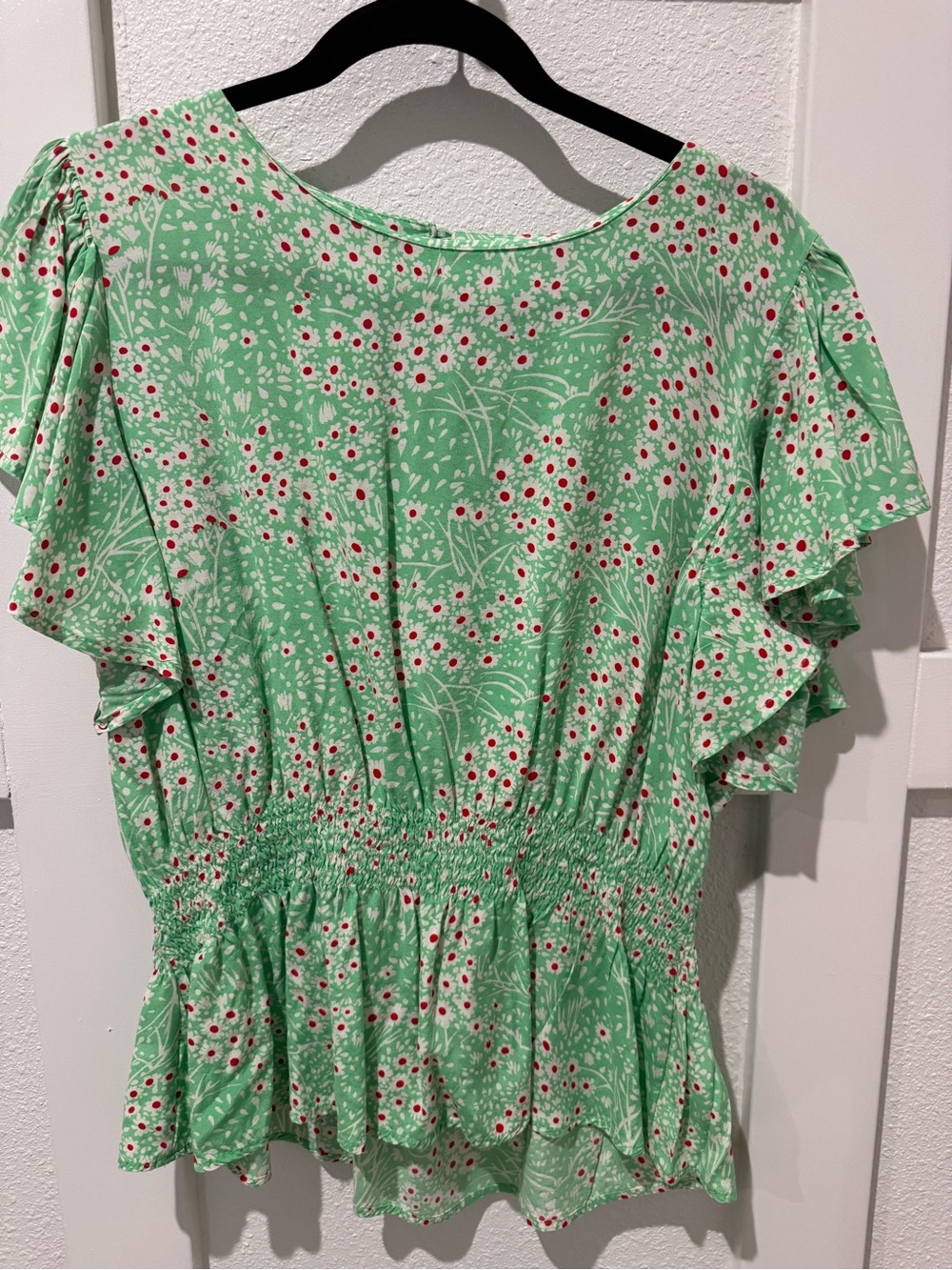Whistles Mint Green Floral Top with Red Accent